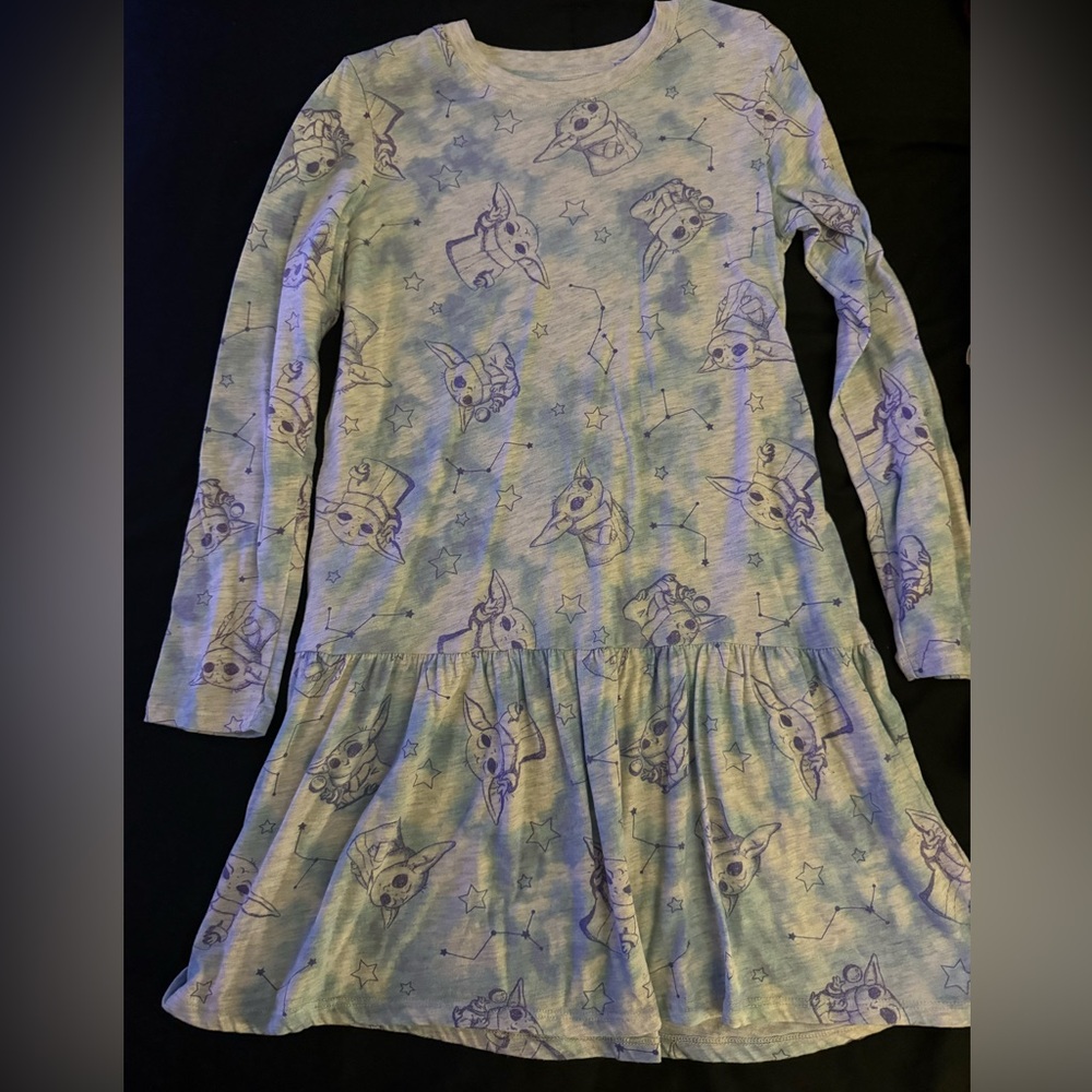 Star Wars Kids Dress with Grogu Print - Blue and Gray